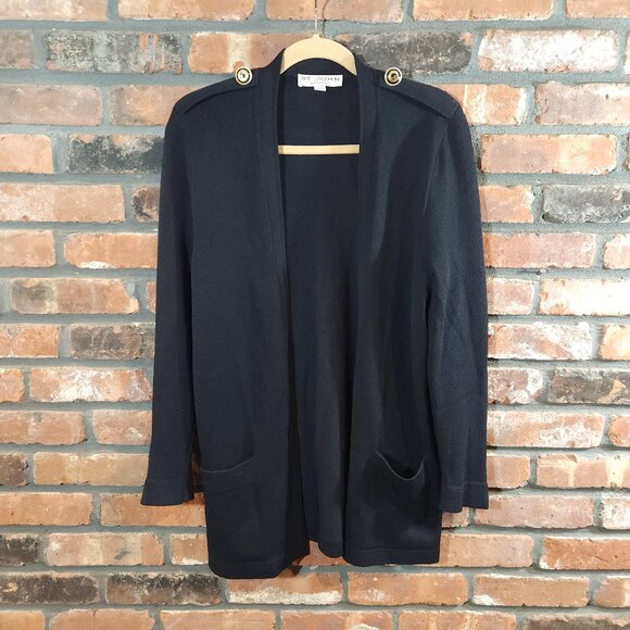 St. John Black Santana Knit Longline Open-front Cardigan Quiet Luxury Women's S - Picture 1 of 6